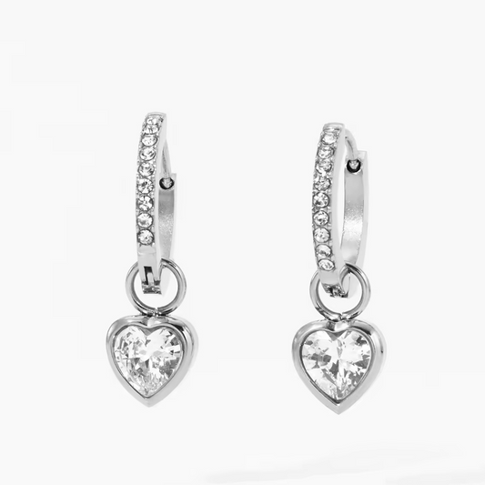 Silver Heart Dangle Earrings