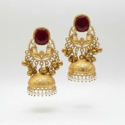 Ruby Stone Chandbali Earrings - Aesthla