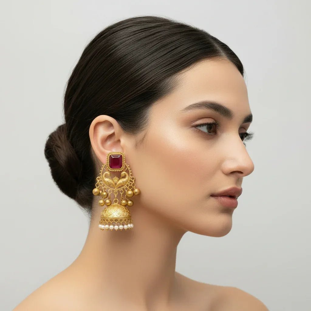 Ruby Stone Chandbali Earrings - Aesthla