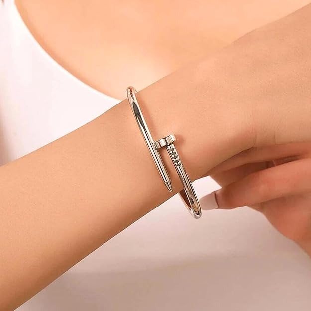 Silver Nail Kada Bracelet - Aesthla