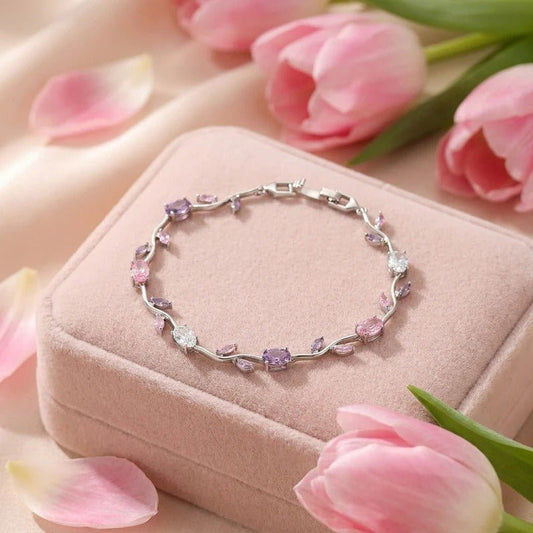 Silver Pink and Purple Tulip Bracelet - Aesthla